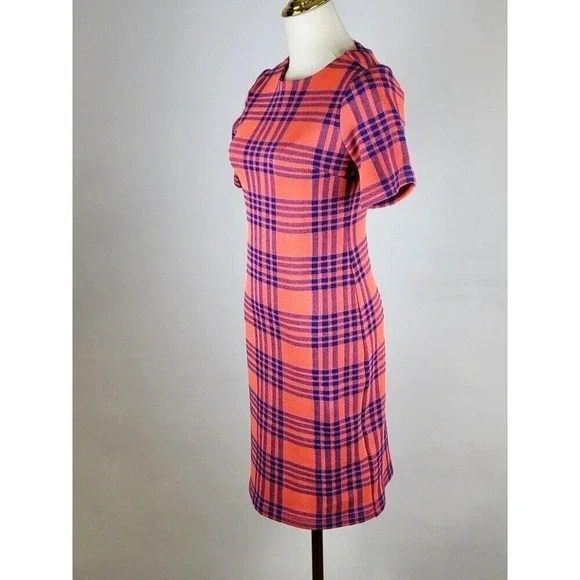 Cynthia Rowley Midi Dress Womens 2 Pink Plaid Bodycon Pencil Straight Casual NEW - Picture 3 of 6